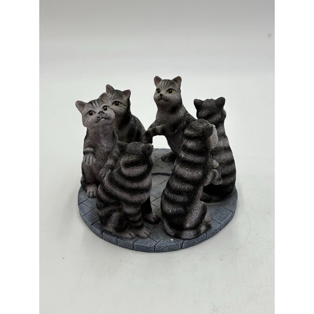 2002 Continental Creations True Friends Play Candle Holder Gray Striped Cats